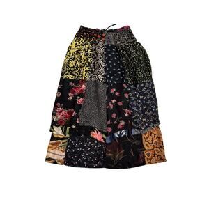 Boho Patchwork Skirt – Mixed Print Tiered Skirt – Waist 28 Vintage